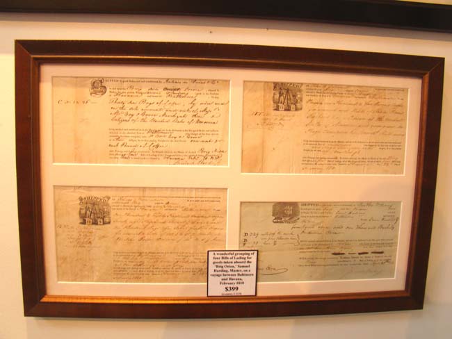 A framed grouping of four Bills of Lading for the Brig Orion, Capt. Samuel Harding, February 1810 — image 2